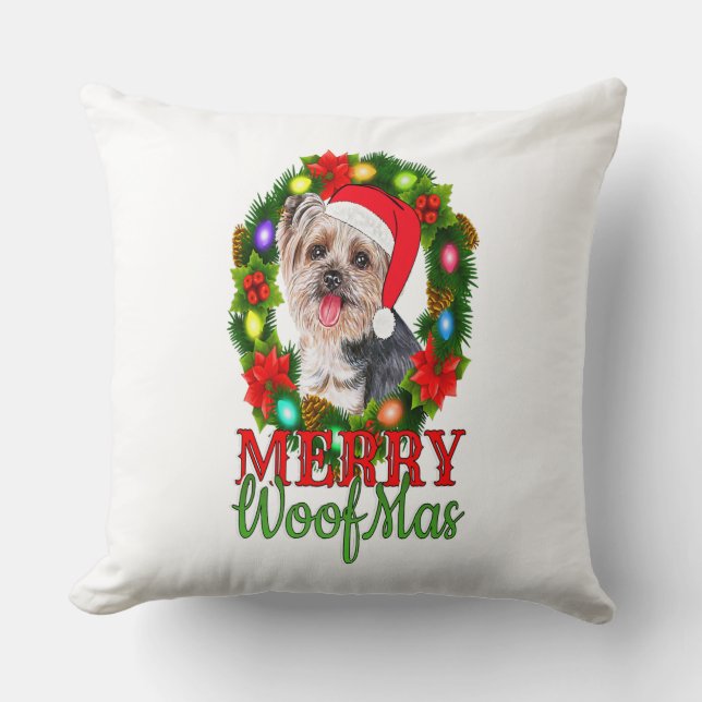YORKIE CHRISTMAS MERRY WOOFMAS Dog Lover Yorkshire Kudde (Framsida)