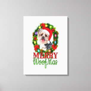 YORKIE CHRISTMAS MERRY WOOFMAS Hund älskare Yorksh Canvastryck