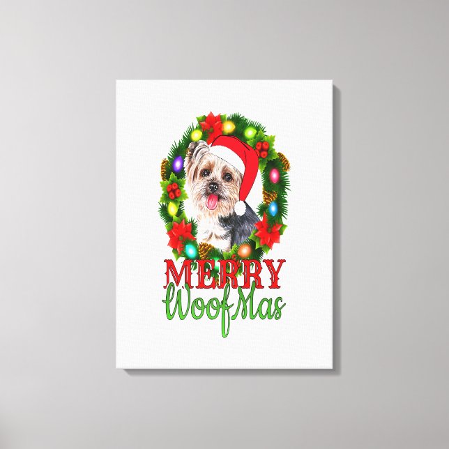 YORKIE CHRISTMAS MERRY WOOFMAS Hund älskare Yorksh Canvastryck (Framsida)