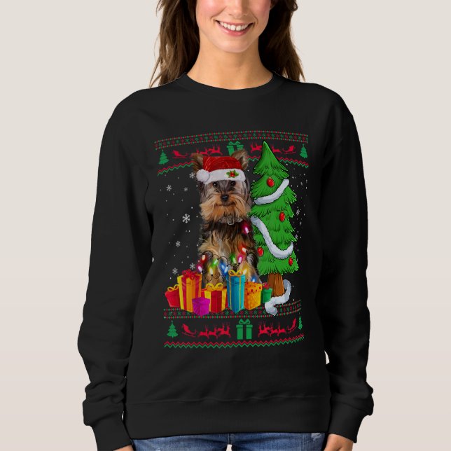 Yorkie Christmas Sweater Yorkie Christmas Tree Lig T Shirt (Framsida)