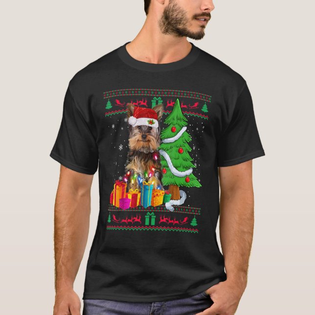 Yorkie Christmas Sweater Yorkie Christmas Tree Lig T Shirt (Framsida)
