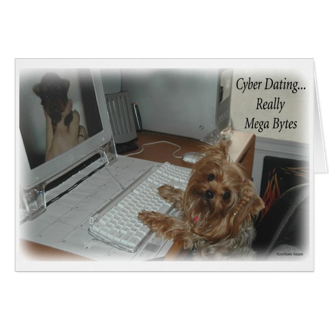 Yorkie Cyber Dating Hälsningskort (Framsidan Horizontal)