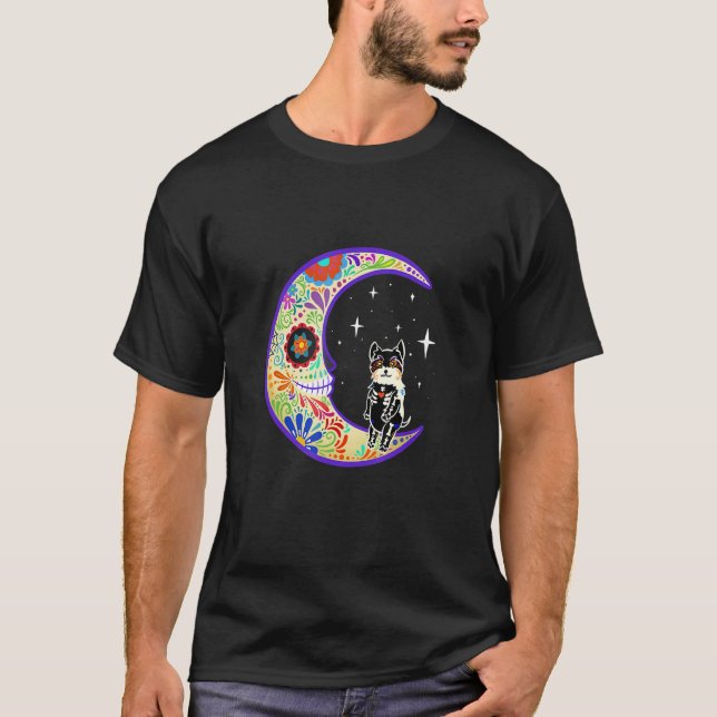 Yorkie Dia De Los Muertos Skeleton Sugar Skull T Shirt (Framsida)