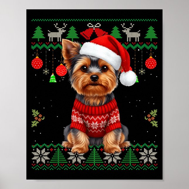 Yorkie Dog Christmas Wearing Ugly Christmas Sweate Poster (Framsidan)
