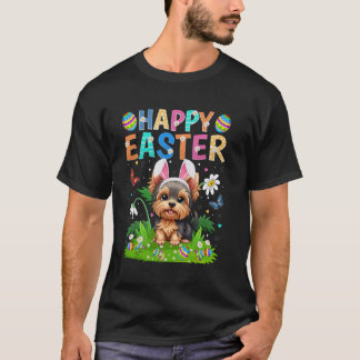 Yorkie Dog Happy Easter Egg Hunt Bunny Ear Easter  T Shirt