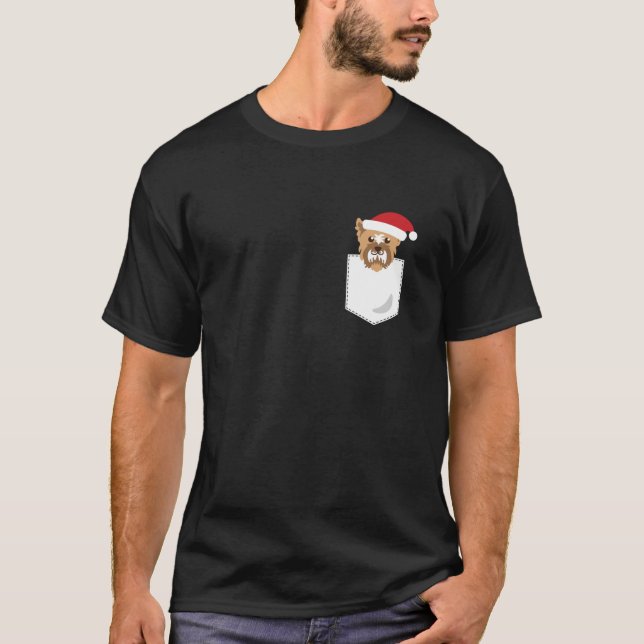 Yorkie Dog Santa Funny Christmas Pocket Longsleeve T Shirt (Framsida)