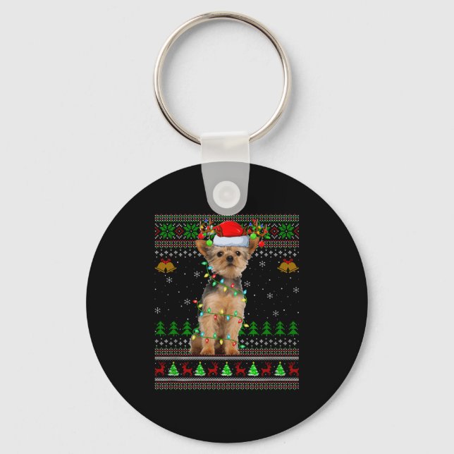 Yorkie Dog Ugly Christmas Sweaters Holiday Santa X Nyckelring (Framsida)