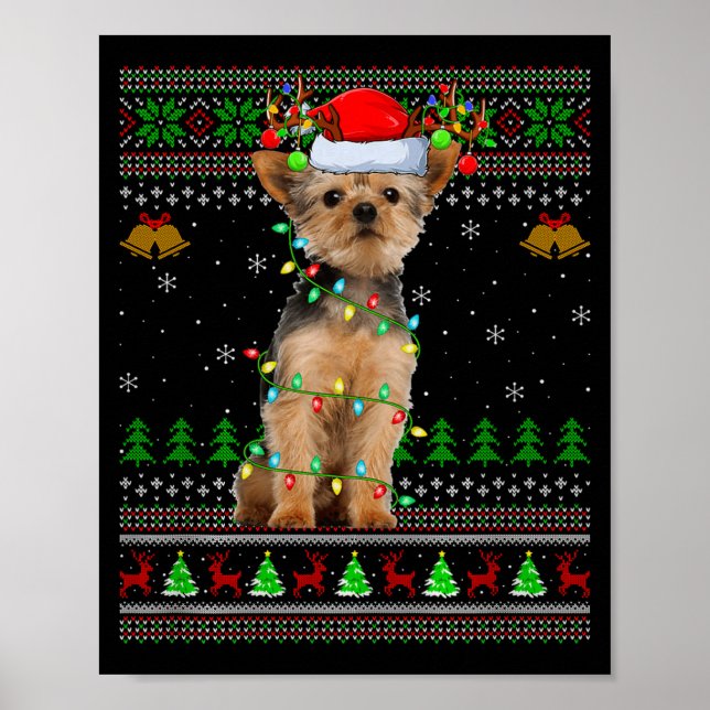 Yorkie Dog Ugly Christmas Sweaters Holiday Santa X Poster (Framsidan)