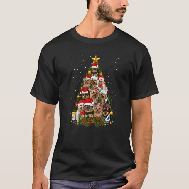 Yorkie Dogs Tree Christmas Sweater Xmas Pet Animal T Shirt (Framsida)