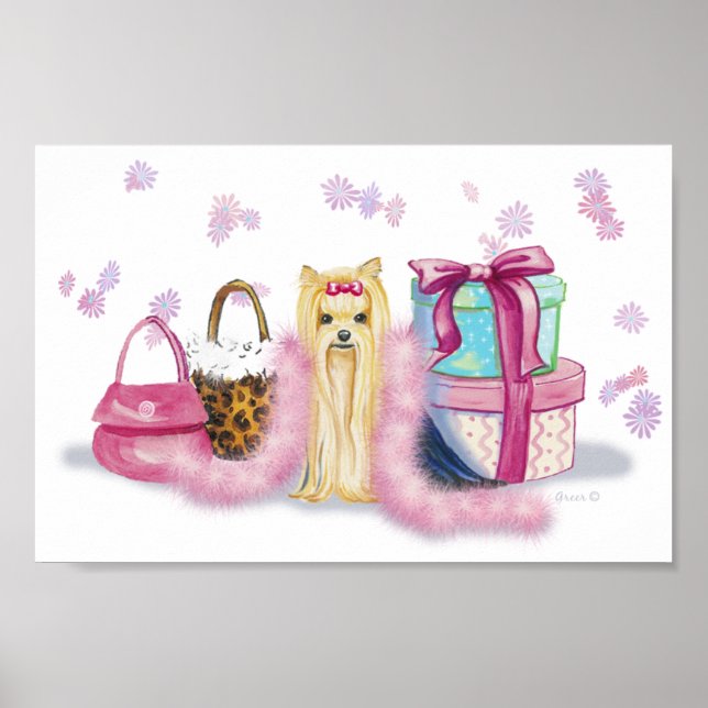 Yorkie Dress upp med Feather Boa Poster (Framsidan)