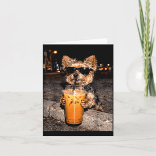 Yorkie dricker iskaffe Rolig Yorkie Hundälskare Kort
