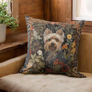 Yorkie eller Silky Terrier Cute Hund i Blomsterträ Kudde