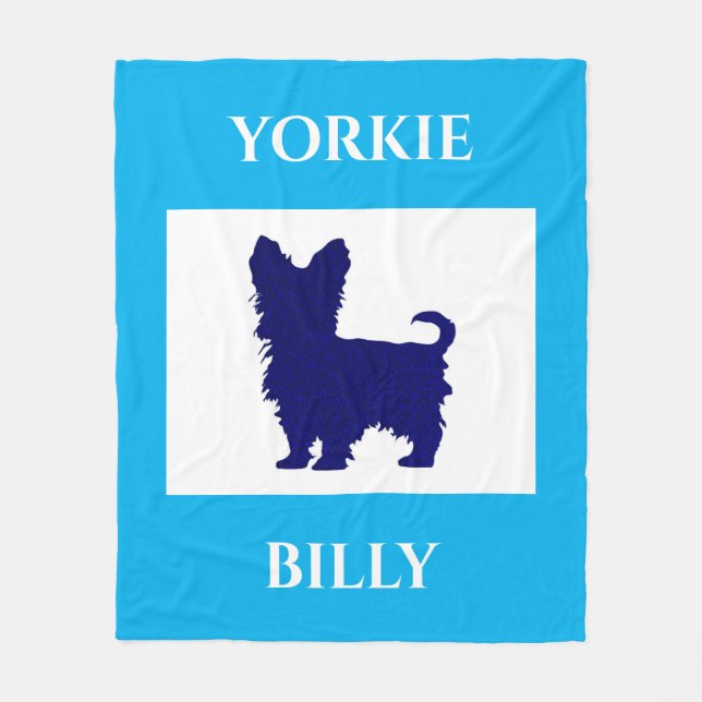 Yorkie-filt. Personlig hund eller barns namn. Fleecefilt (Framsidan)