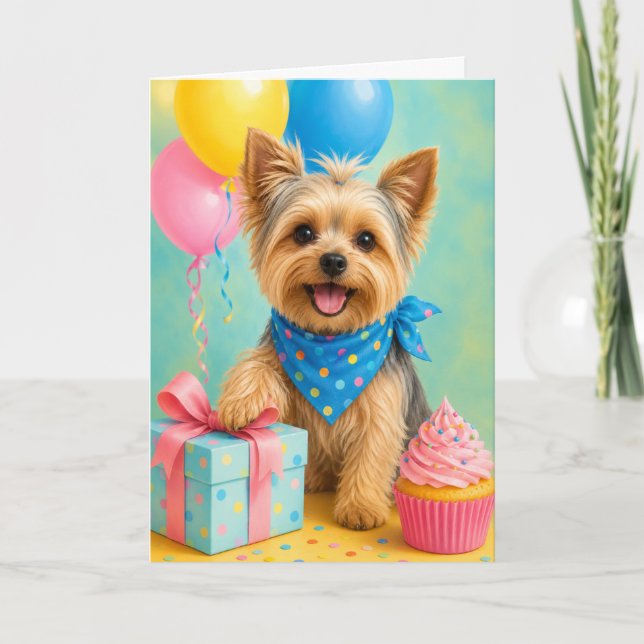 Yorkie Födelsedag Söt Yorkshire Terrier Födelsedag Kort (Framsida)