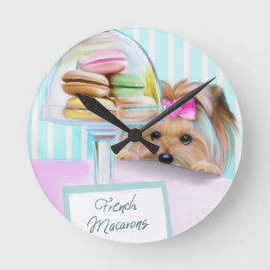 Yorkie fransk Macarons Rund Klocka
