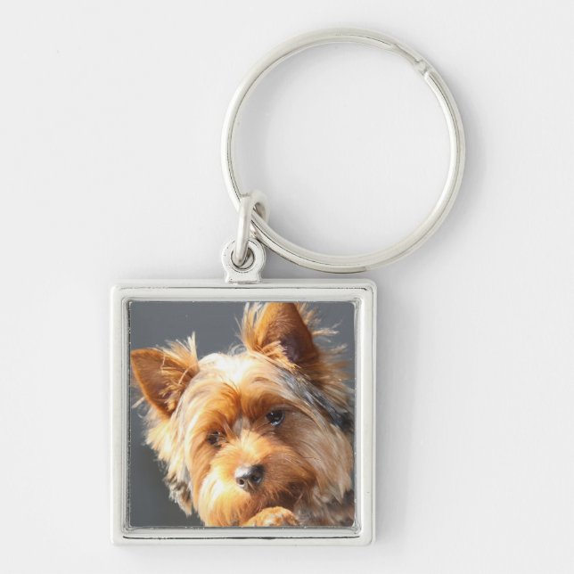 yorkie fyrkantig silverfärgad nyckelring (Framsidan)