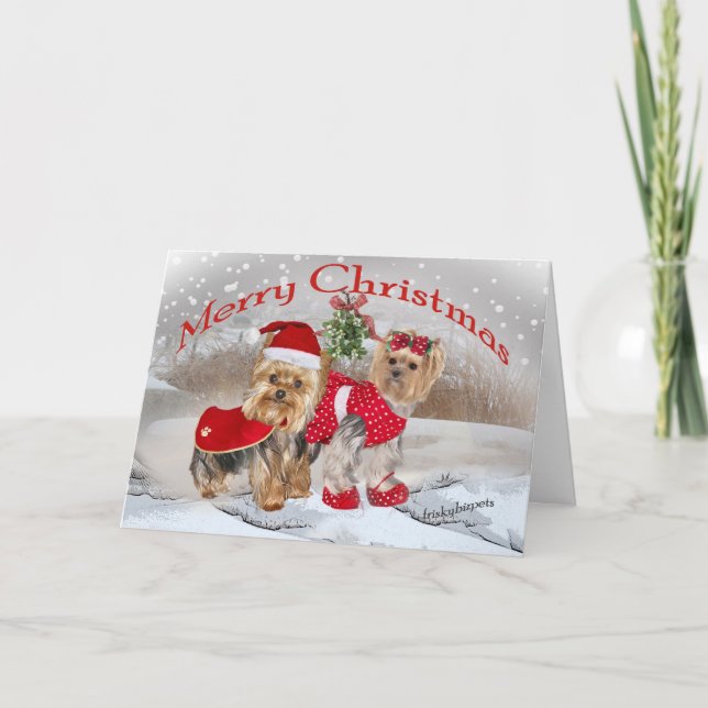 Yorkie God jul med Mistletokort Helgkort (Framsida)