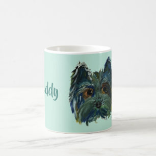 Yorkie gullig valpmålning i blått och grönt kaffemugg