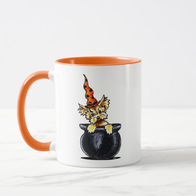 Yorkie Halloween Bra Witch Off-Leash Art™ Mugg (Vänster)