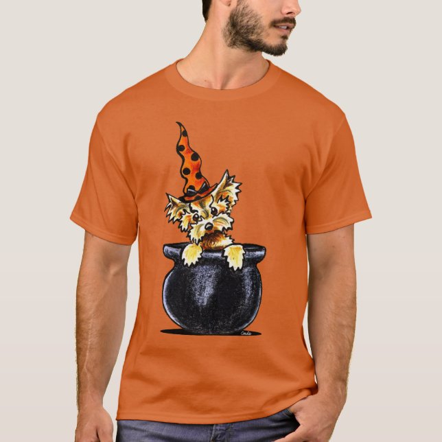 Yorkie Halloween Bra Witch Off-Leash Art™ Tee Shirt (Framsida)