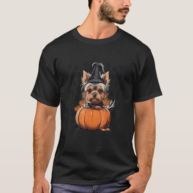 Yorkie Halloween Costume Tee Pumpkin Manar Women K (Framsida)