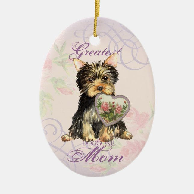 Yorkie Heart Mamma Ceramic Ornament (Framsidan)