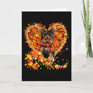 Yorkie Hej Höstblad Hjärtat Höst Thanksgiving Kort