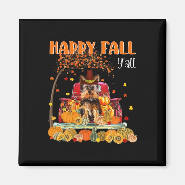 Yorkie Hund Autumn Fall Pumpkin Lastbil Mappe Than Magnet (Framsidan)
