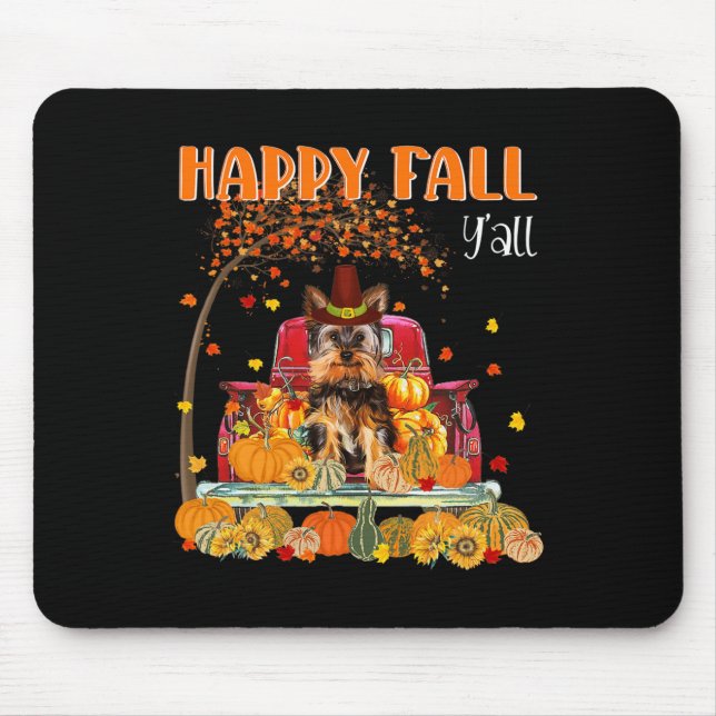 Yorkie Hund Autumn Fall Pumpkin Lastbil Mappe Than Musmatta (Framsidan)