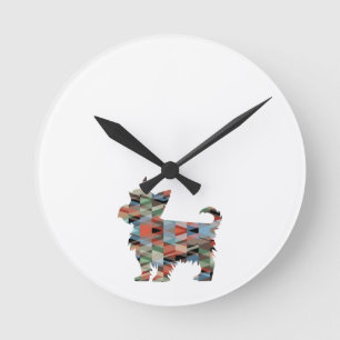 Yorkie Hund aveln Geo Silhouette Play Round Clock Rund Klocka