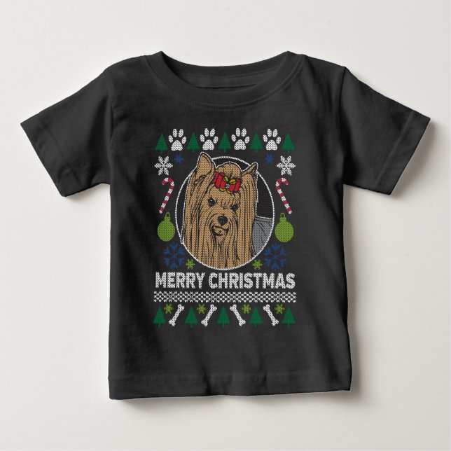 Yorkie Hund aveln Ugly jul Sweater Tee (Framsida)