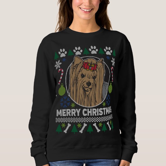 Yorkie Hund aveln Ugly jul Sweater Tee Shirt (Framsida)