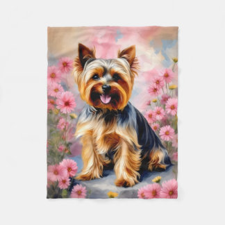 Yorkie Hund Flower Fleecefilt