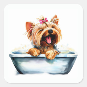 Yorkie Hund Fyrkantigt Klistermärke