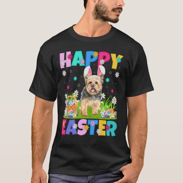 Yorkie Hund Glad påsk Bunny Yorkie Påsk Sunda T Shirt (Framsida)