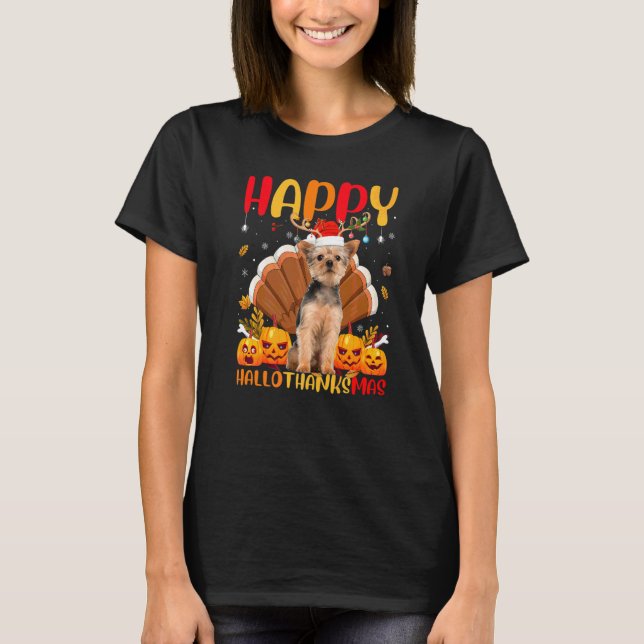 Yorkie Hund  Glad Yorkie Hellothanksmas T Shirt (Framsida)
