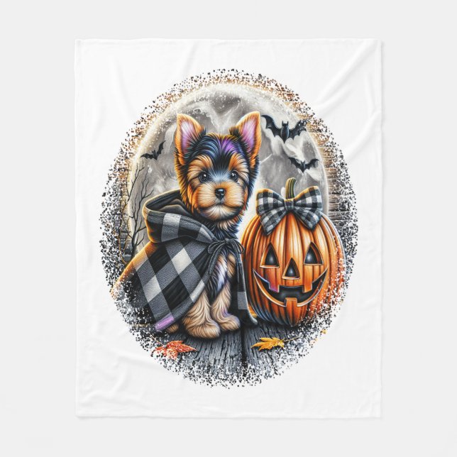 Yorkie Hund Halloween Fleecefilt (Framsidan)