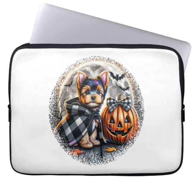Yorkie Hund Halloween Laptop Fodral (Framsidan)