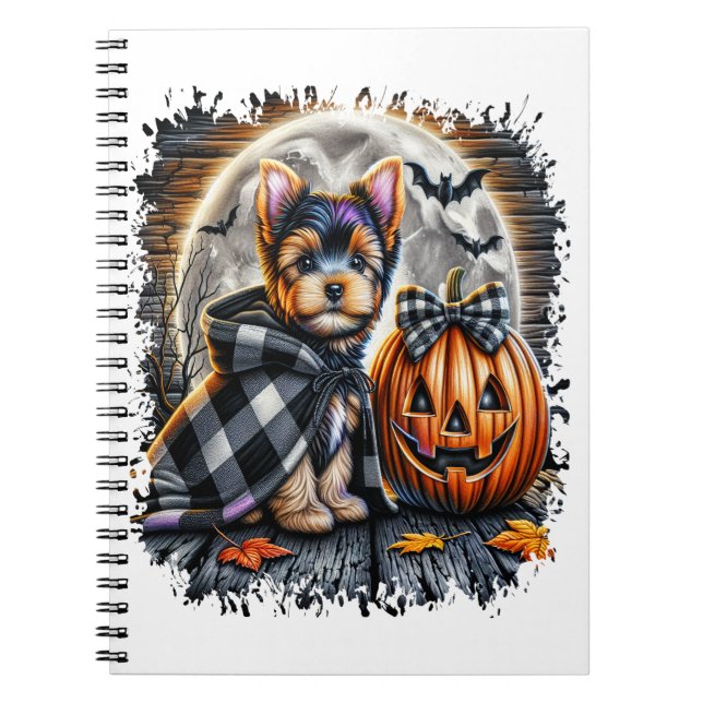 Yorkie Hund Halloween Square Anteckningsbok (Framsidan)