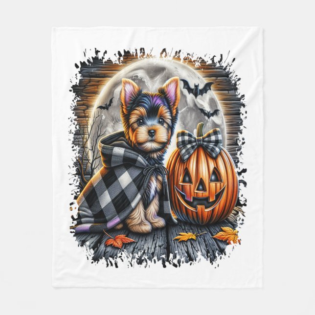 Yorkie Hund Halloween Square Fleecefilt (Framsidan)