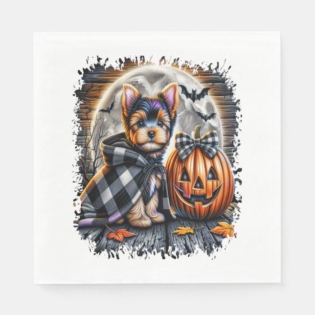 Yorkie Hund Halloween Square Pappersservett (Framsidan)