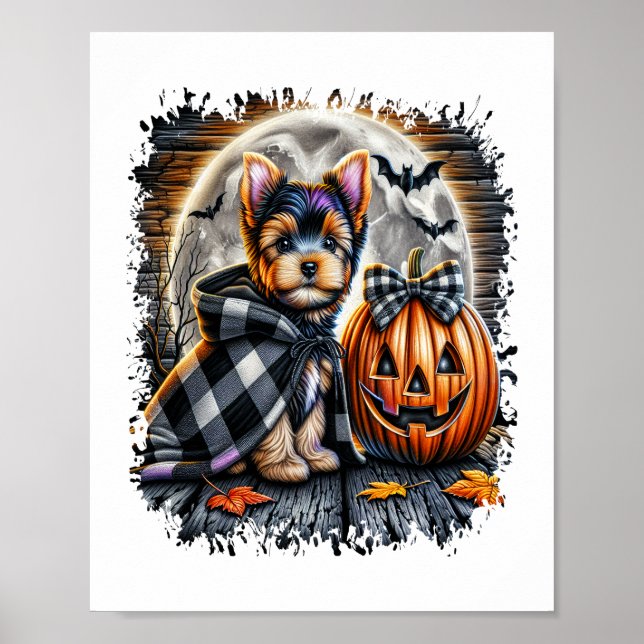Yorkie Hund Halloween Square Poster (Framsidan)