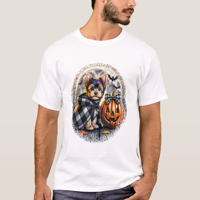 Yorkie Hund Halloween T Shirt (Framsida)