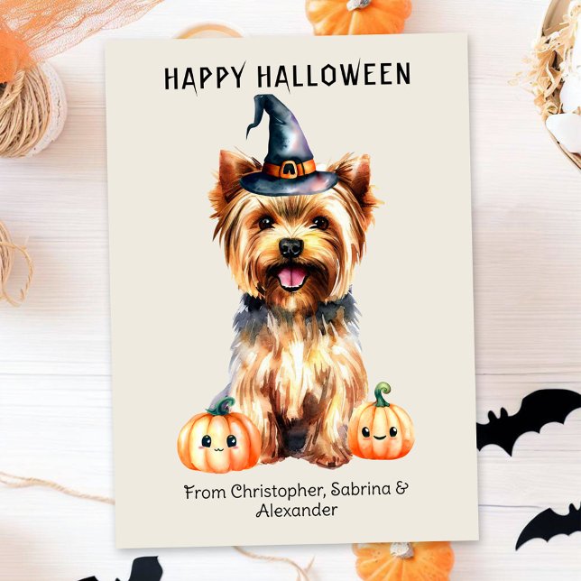 Yorkie Hund Happy halloween Julkort (Skapare uppladdad)