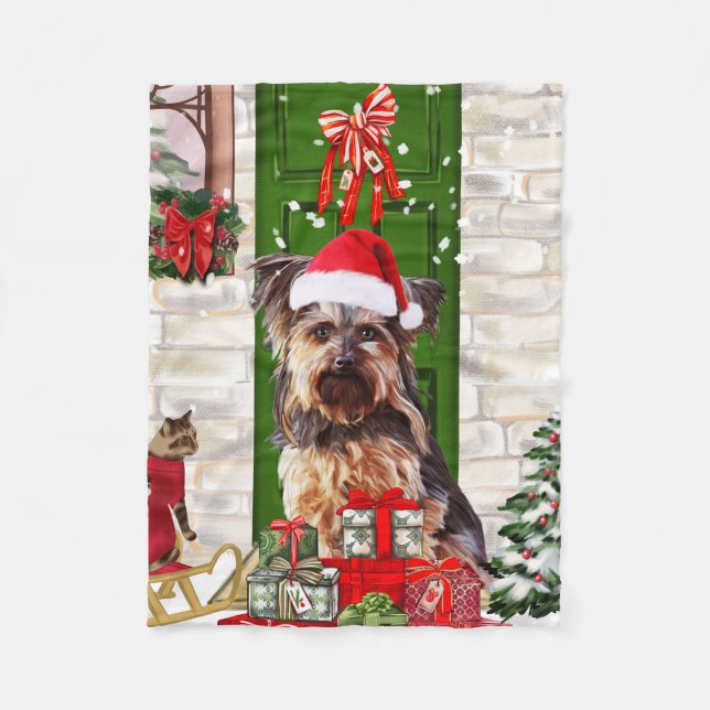 Yorkie Hund jul Fleecefilt (Framsidan)