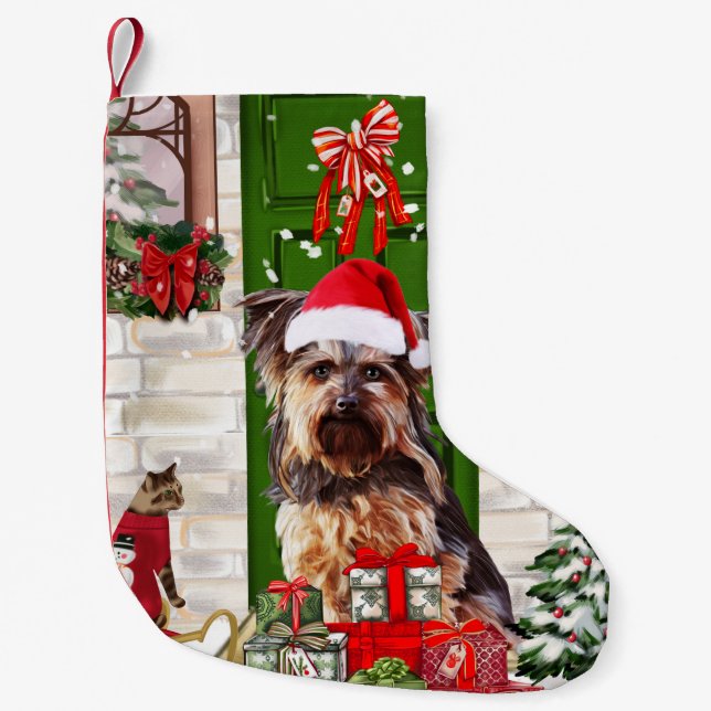 Yorkie Hund jul Liten Julstrumpa (Framsidan)