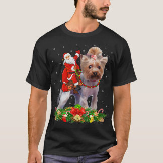 Yorkie Hund Julafton Funny Santa Riding Yorkie Chr T Shirt