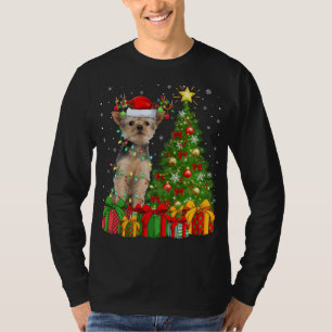 Yorkie Hund Lighting Julafton Träd Santa Hat Yorki T Shirt