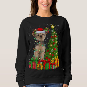 Yorkie Hund Lighting Julafton Träd Santa Hat Yorki T Shirt
