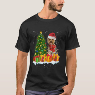 Yorkie Hund Lighting Julafton Träd Santa Hat Yorki T Shirt